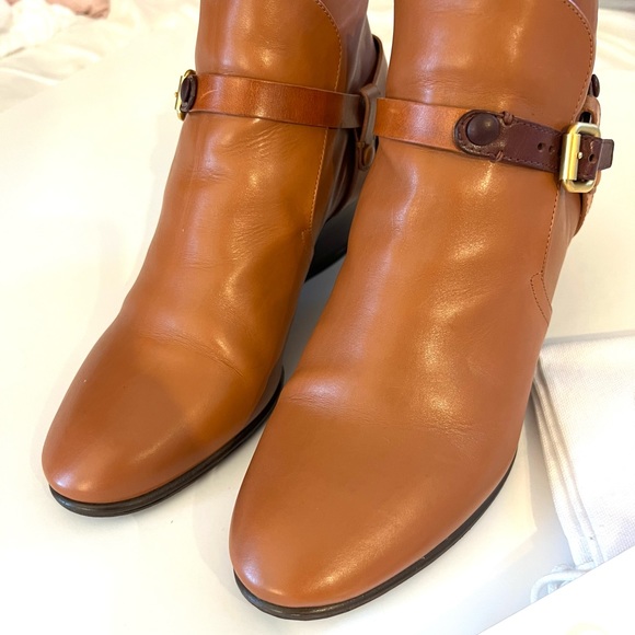 Chloe camel tan saddle wedge bootie boot leather brown buckles 39 9 auto card - Picture 9 of 9